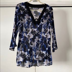 JM Collection V-Neck Blouse Blue Size Medium